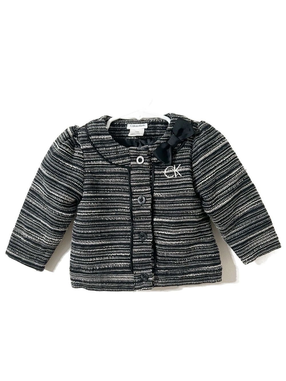 Calvin Klein Baby Girls Black White Tweed Jacket Bow Detail 12 Months